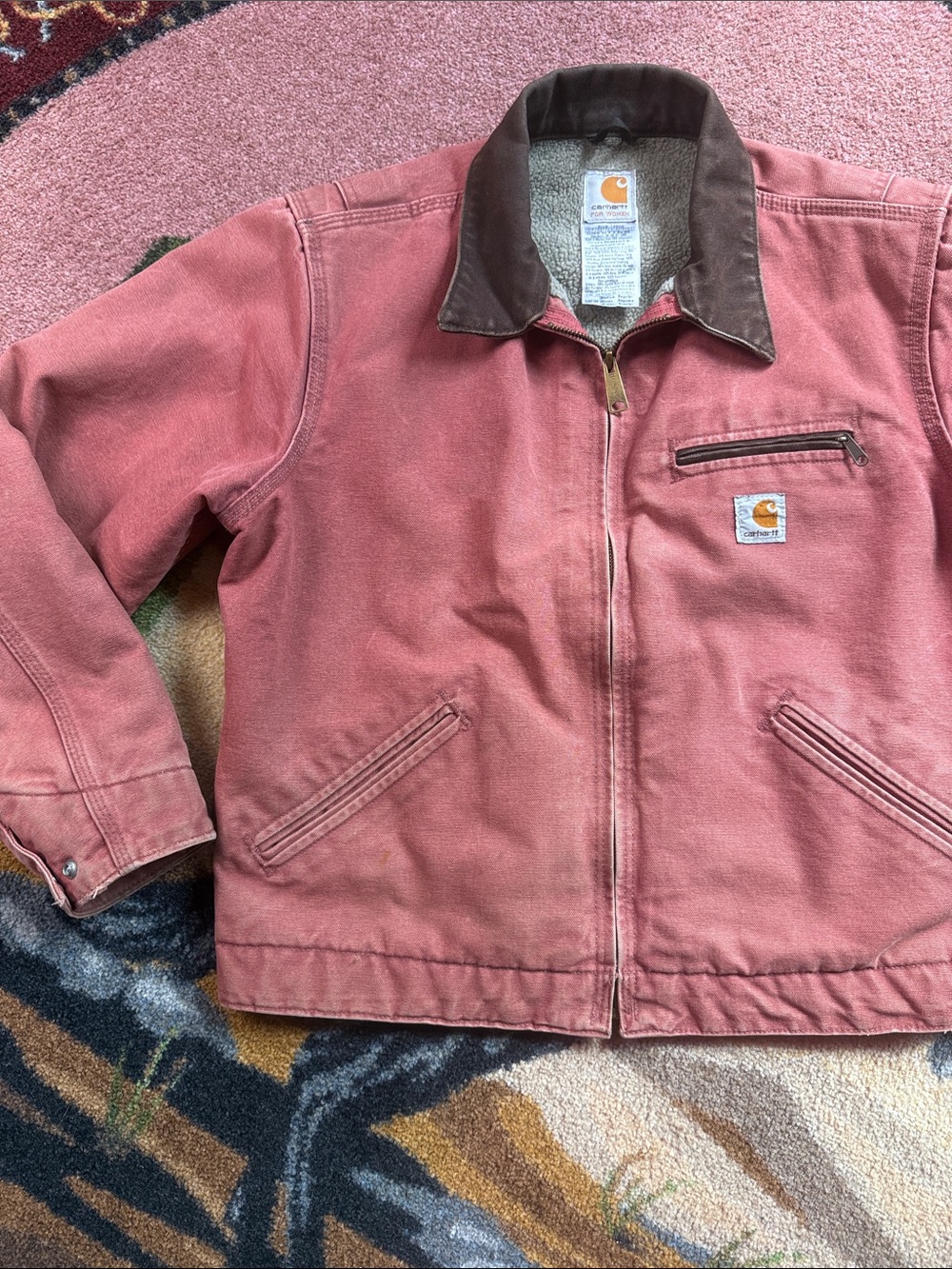 Rare Carhartt Women's Sherpa-Lined Detroit Jacket Salmon